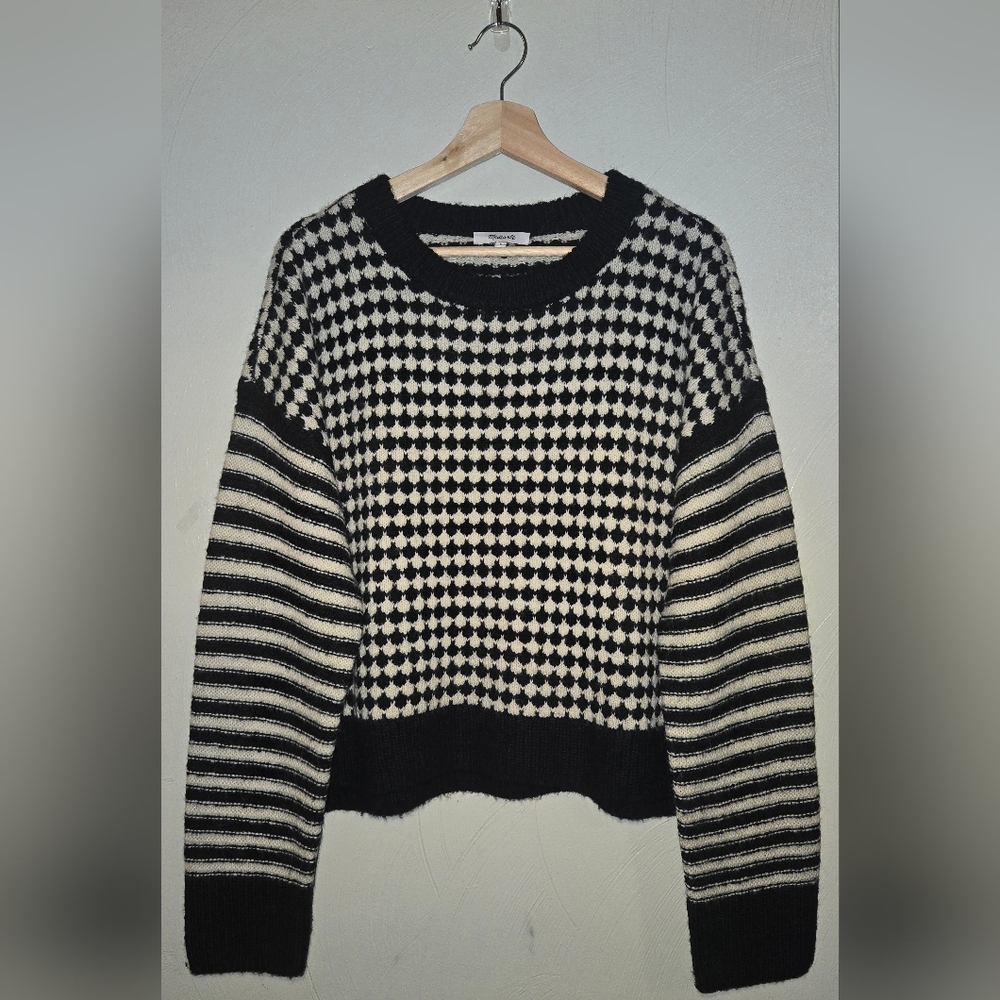 Madewell Black and Cream Crewneck Sweater